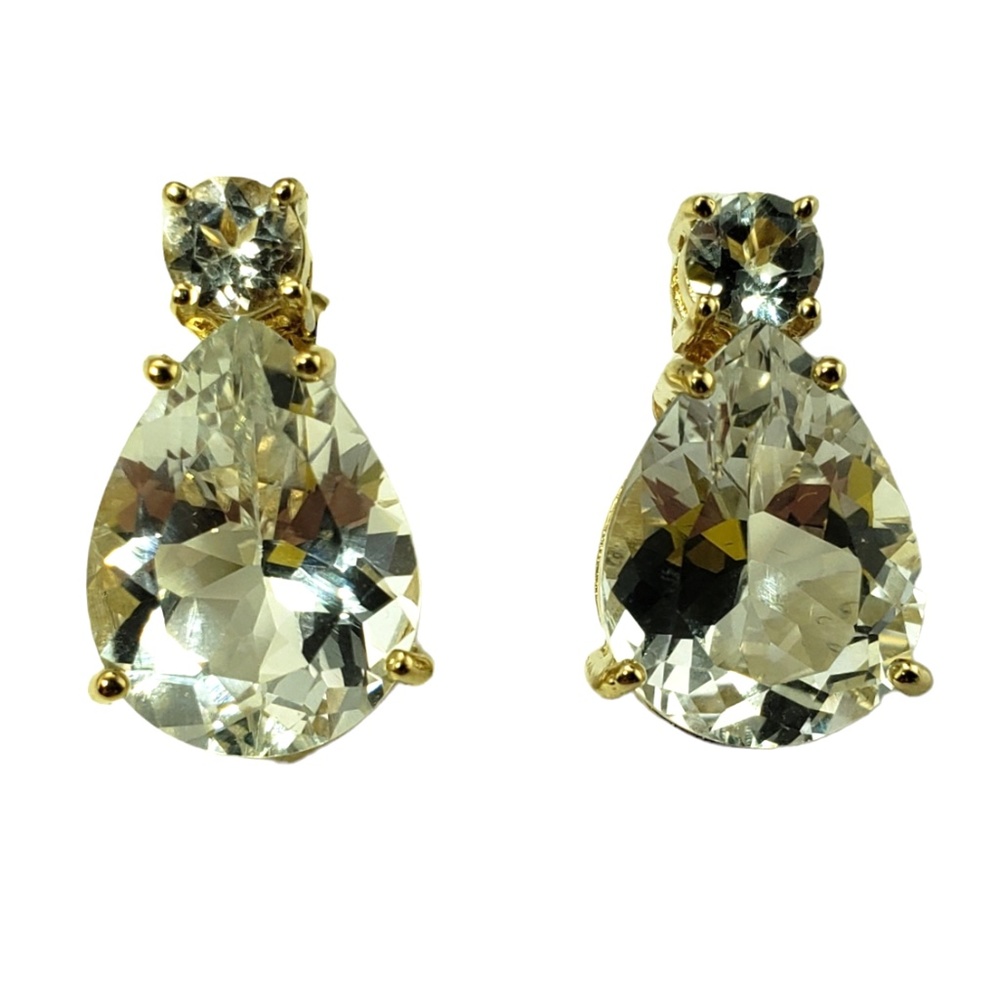 Vintage 10 Karat Yellow Gold and White Topaz Earrings JAGi Certified #13338